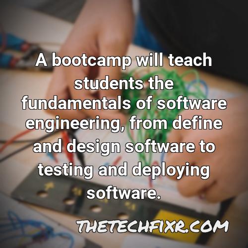 a bootcamp will teach students the fundamentals of software engineering from define and design software to testing and deploying software