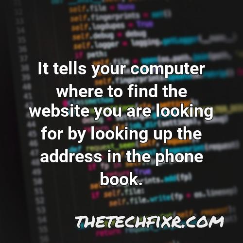 it tells your computer where to find the website you are looking for by looking up the address in the phone book 1
