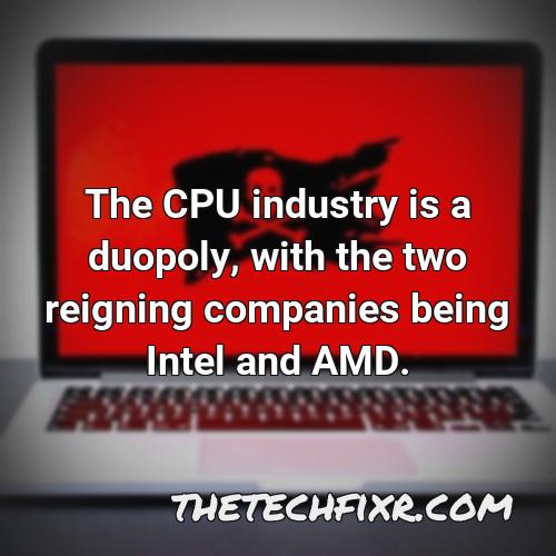 the cpu industry is a duopoly with the two reigning companies being intel and amd