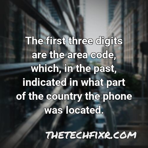 the first three digits are the area code which in the past indicated in what part of the country the phone was located
