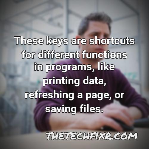 these keys are shortcuts for different functions in programs like printing data refreshing a page or saving files