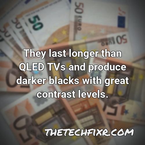 they last longer than qled tvs and produce darker blacks with great contrast levels