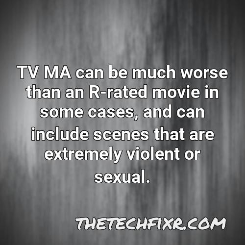 tv ma can be much worse than an r rated movie in some cases and can include scenes that are extremely violent or